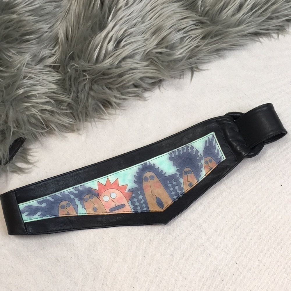 Vintage painted Leather D ring Belt